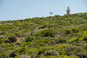 Fototapeta na wymiar Greece, Zakynthos, Road to skinari lighthouse at zakynthos island north cape. Skinari cape in greece
