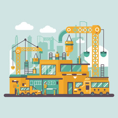 Naklejka premium 2d vector illustration icon, shape line , architecture factory industrial and town with home 