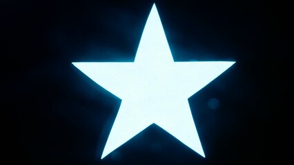 Sign template isolated on black background. Neon white star social media reaction symbol glow in the dark. Symbols for advertising projects and creative screensavers.