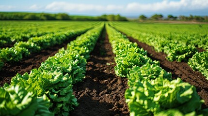 Fototapeta na wymiar A lettuce field. A green carpet of lettuce, nature's nutritious gift.