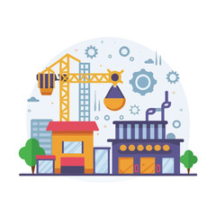 Fototapeta premium 2d vector illustration icon, shape line , architecture factory industrial and town with home 