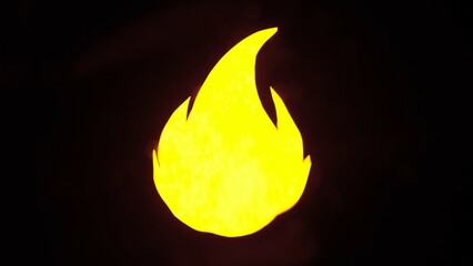 Sign template isolated on black background. Neon yellow fire social media reaction symbol glow in the dark. Symbols for advertising projects or screensavers.