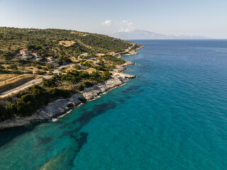 Fototapeta premium Aerial drone view of Xigia Beach - natural sulfur spa. Xigia Beach and Sulphur Spa in Zakynthos, Greece