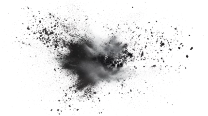 Foto op Aluminium Black chalk pieces and powder flying, explosion effect isolated on white © john