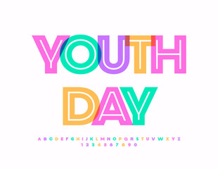 Vector creative poster Youth Day. Trendy bright Font. Watercolor Alphabet letters and Numbers set