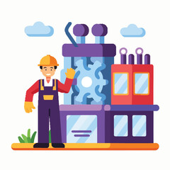 2d vector illustration icon, shape line , architecture factory industrial and town with home
