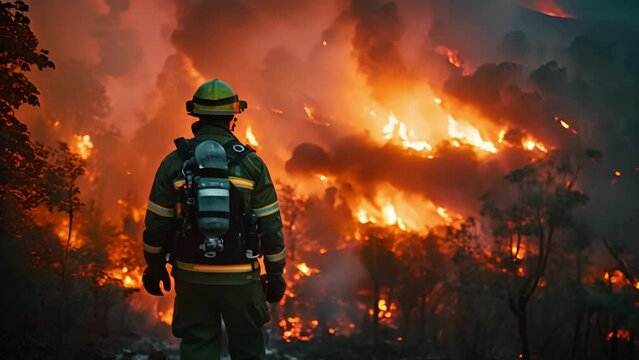 Fire fighter work with Wildfires. Natural Disasters. 4k Video footage