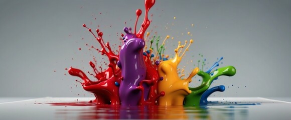 Digitally Generated Image. Splashes of Realistic Color Paints. Vibrant Spills Embracing the Beauty of Joy.
