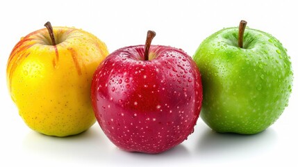 green, yellow and red apple isolated on white background