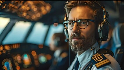 Pilot team conducting a pre-flight in the cockpit. 4k Video footage