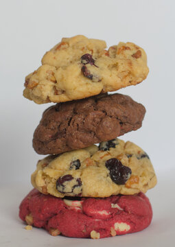 Tower of chocolate cookies of different flavors
