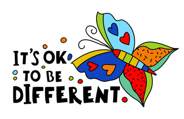 Its ok to be different. Colorful lettering in pop art style.