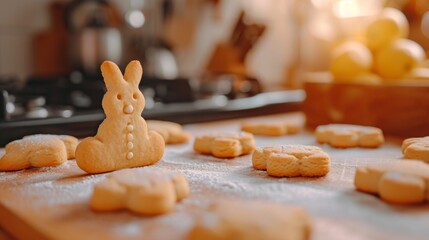 Obraz na płótnie Canvas baking easter cookies in the shape of a bunny in the kitchen