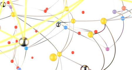 Abstract polygonal space with connecting dots and lines. Dark background. Connection structure. 3d Widescreen