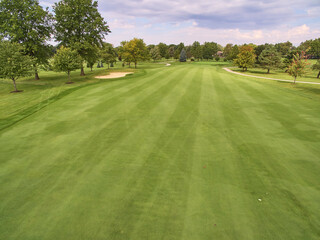 Aerial View of Serene Golf Course with Sand Traps and Trees, Fort Wayne