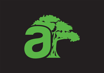 Abstract A Logo Letter and Tree Branches with green, black, white. Tree Letter Design with Minimalist Creative Style.