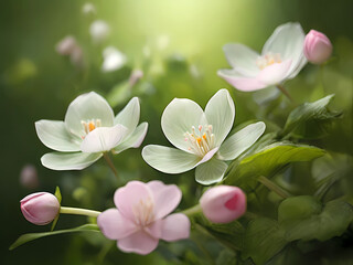 Obraz premium Blossoms Unveil Nature's Renewal in Captivating Photographs - A Kaleidoscope of Colors on a Lush Green Canvas.