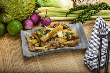 Roasted Thai eggplant with onion