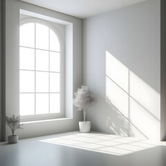 empty white wall of the room with a shadow from the window