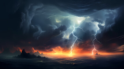 Naklejka premium Lightning storm over natural landscape