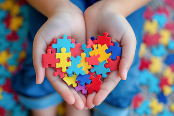 Child Holding Puzzle Piece for World Autism Day