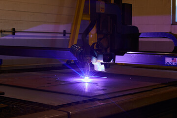CNC Plasma Cutting Machine in Action, Industrial Workshop Sparking