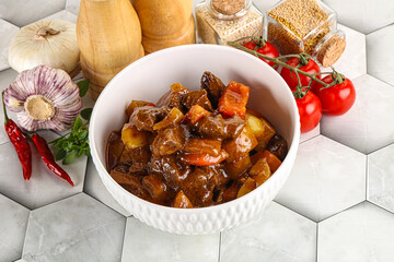 Homemade beef hungarian goulash with potato