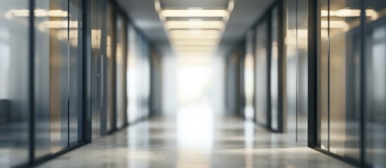 Blurred office interior corridor abstract background. AI generated image - obrazy, fototapety, plakaty