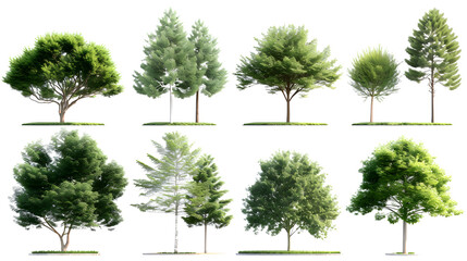Collection Beautiful 3D Trees Isolated on PNGs transparent background , Use for visualization in architectural design or garden decorate - obrazy, fototapety, plakaty
