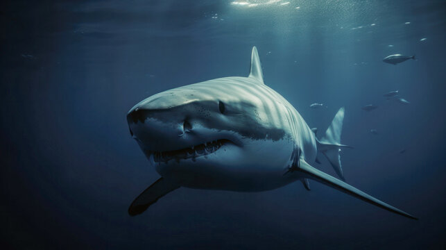 white shark swimming in the sea. Created with AI