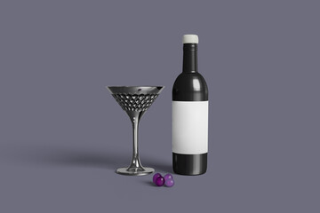 Modern Wine and Glass Bottle Mockup Front View