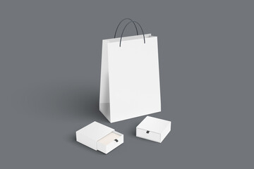 Bag and two gift box packaging mockup