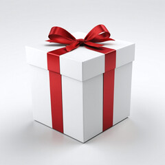 Gift box with ribbon 3D rendered present box on isolated white background