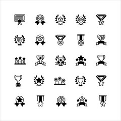 Awards icon set. filled black icon collection. Containing trophy, medal, badge icons.