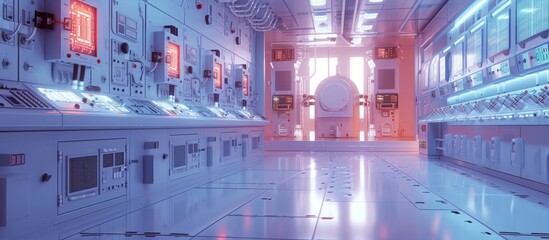 Inside the Heart of Power - A Photorealistic 3D Depiction of a Nuclear Reactor Facility and the Precision of Power Generation - obrazy, fototapety, plakaty