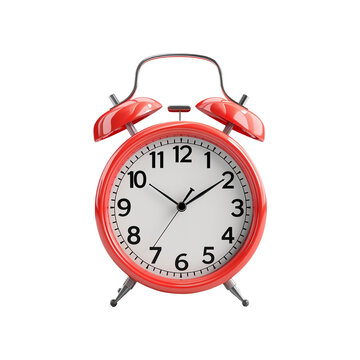 3d render red alarm clock isolated on transparent background