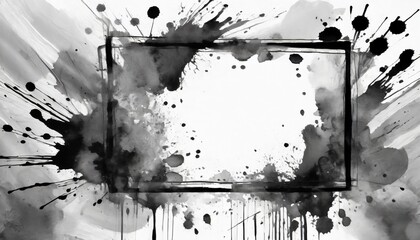 an abstract paint splatter frame in black and white