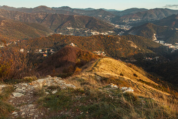 Panaromic view of mountais of liguria. Landscape froum the highest mountain arond Genova. 