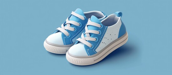 3d rendering Baby Shoes Casual Footwear with Cartoon Style on a Blue background. AI generated