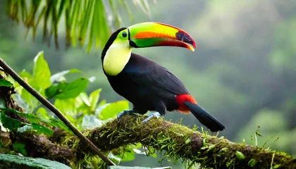 Poster keel billed toucan ramphastos sulfuratus bird with big bill toucan sitting on the branch in the forest boca tapada green vegetation costa rica nature travel in central america © Adrian