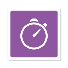 a purple square clock icon with white outline on top of the clock