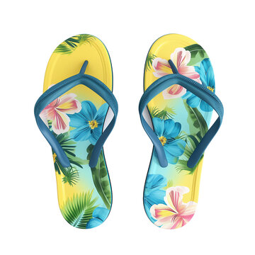 3d illustration Summer Beach Flip Flops sandals, Hello Summer, Summertime, Back to travel Concept isolated on transparent background.