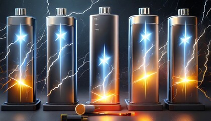set of battery charge indicators with lightning flashes