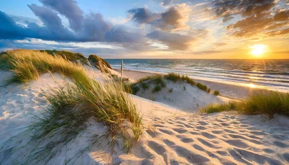 Fotobehang sand dunes on the beach at sunset © Adrian