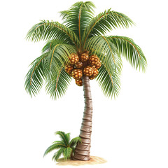 3D Palm Tree with palm fruits Isolated On transparent Background