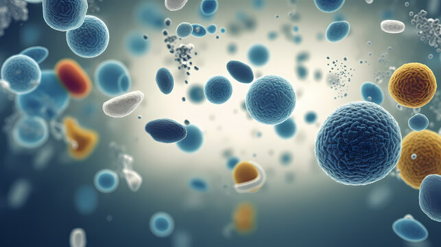 Various shapes of bacteria, probiotics on light background, macro shot of different types of bacteria