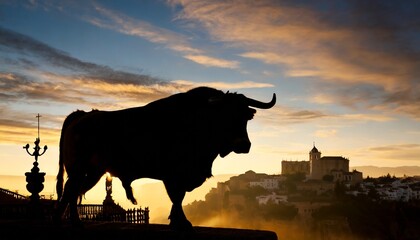 silhouette of brave bull in ronda spain