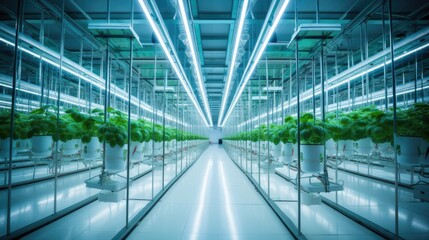 Obraz premium Modern hydroponic strawberry greenhouse, farmer working with strawberry in greenhouse , agriculture technology, AI generated