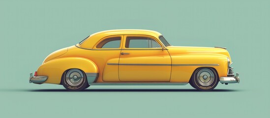 3d illustration of yellow car retro vintage model in cartoon style. AI generated image