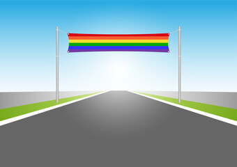 LGBT Pride Month Celebration. LGBTQ Marathon Running Event. Gay, Lesbian, Bisexual and Transgender Community. Vector Illustration. 